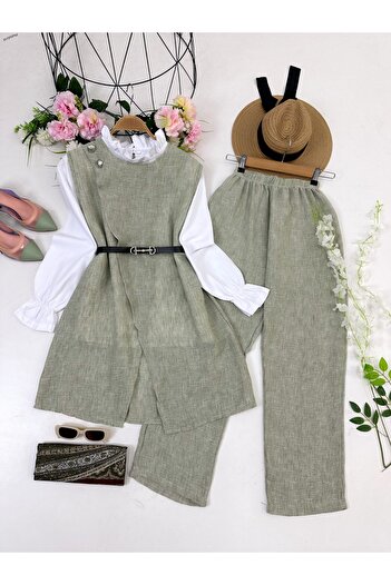 YEDİLALE Belted Bamboo Linen Triple Set