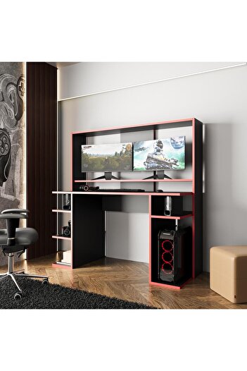 Bimossa Dante S8480 Oyuncu Masası Siyah Kırmızı 140 Cm