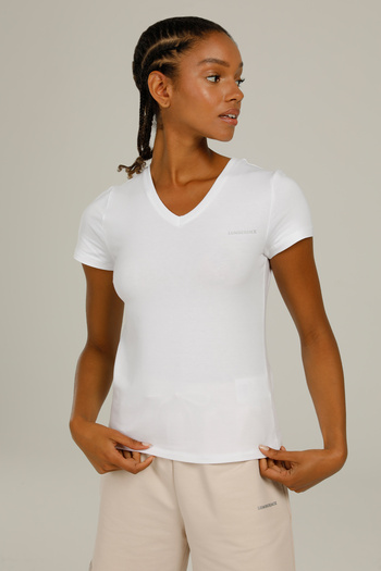 lumberjack Γυναικείο κοντομάνικο μπλουζάκι Ct132 Basic Modal V Neck Λευκό
