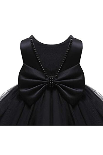 Mislina Girl's Black Pearl Design Dress