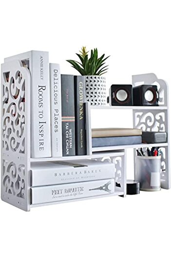 Generic Small Desktop Bookshelf For Storage, Mini Cute White Office Desk Shelves, Versatile Organizer