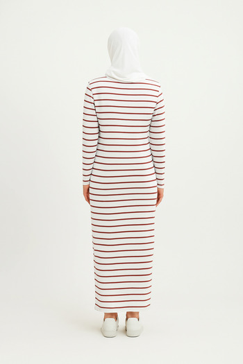 mirach Long Sleeve Maxi Length Striped Dress Full Length Two Yarn Cotton Casual Comfortable Dress Modern