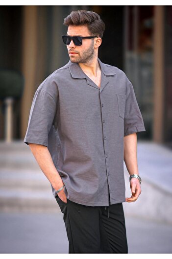Madmext Smoked Short Sleeve Oversize Men's Shirt 6737