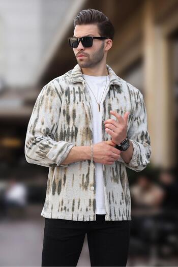 Madmext Ανδρικό πουκάμισο Fleece 6750 - Χακί στάμπα και μονή τσέπη