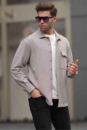 Madmext Dyed Gray Plain Lumberjack Men's Shirt 6721