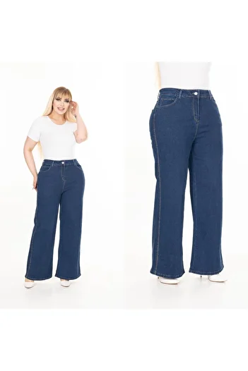 SERRAXXL Palazzo Wide Leg Denim Jeans Plus Size Pants