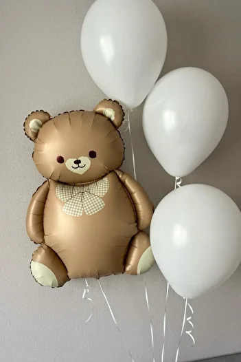 party world Teddy Bear Foil Balloon & Set of 3 White Latex Balloons