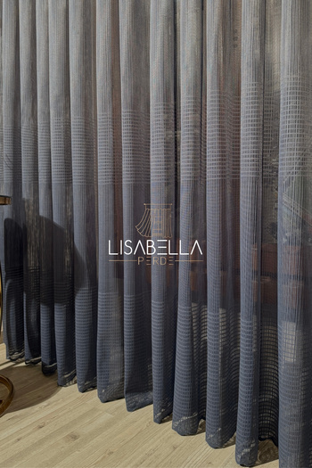 LisabellaHome Modernia Tulle Anthracite Grey Geometric Reflection of the City's Elegance (1X2.5 Medium-Pleat Stitched)
