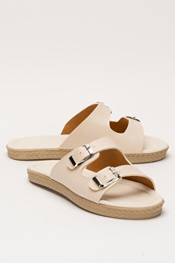 Liger Women's Double Band Adjustable Buckle Slippers Cream