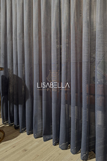 LisabellaHome Modernia Tulle Anthracite Grey Geometric Reflection of Urban Chic (No Pleats Plain Stitching)