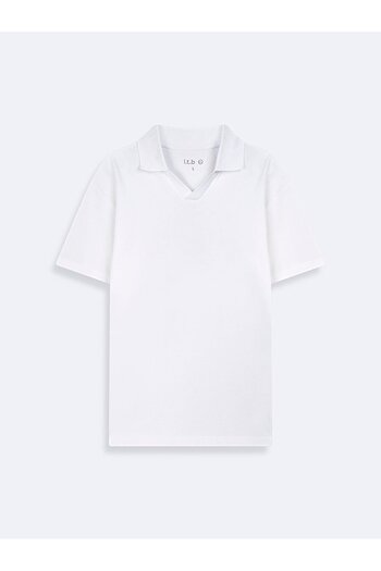 Ltb Regular Short Sleeve Polo Neck Basic White T-Shirt