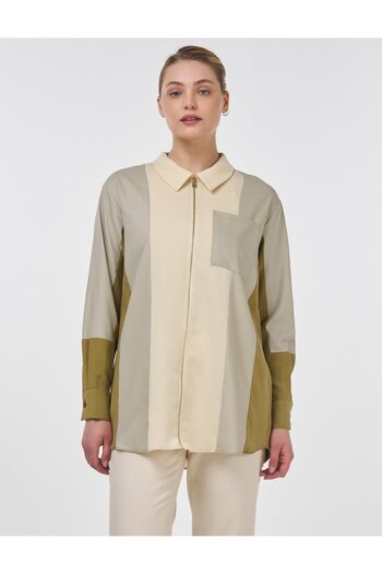 KYR Color Blocked Zipper Closure Tunic Mold Green
