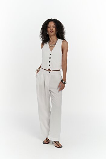 BOHEMAİ Anka Linen White Vest Pants Set