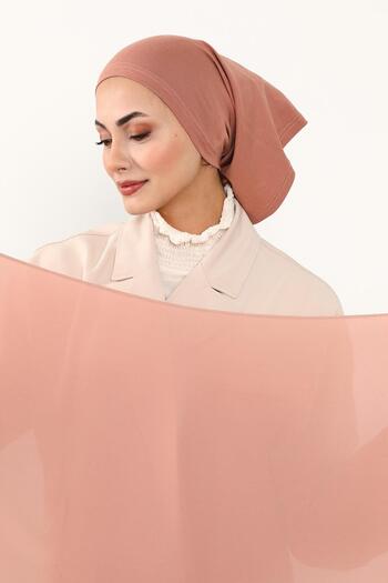 Aisha's Design Σετ δύο τεμαχίων από κρεπ σάλι και χτενισμένο βαμβακερό καπέλο, PS-50, Cappuccino