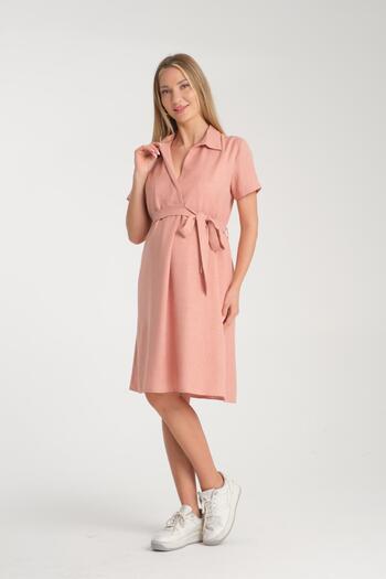 Işşıl Işşil E173-Two-Breasted Collar Breastfeeding Detailed Maternity Clothing Dress