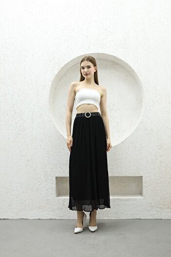 İKLİM LİFE Belted Pleated Chiffon Skirt