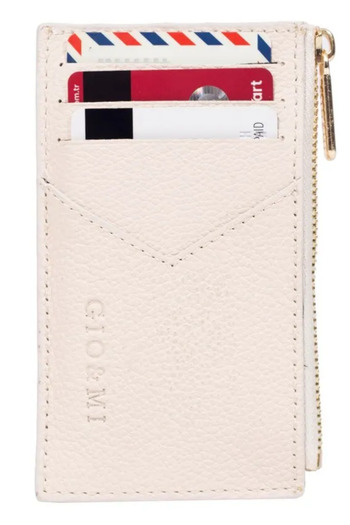 gio&mi Seth Genuine Leather Coin Zipper Women's Men's Wallet Card Holder Cream