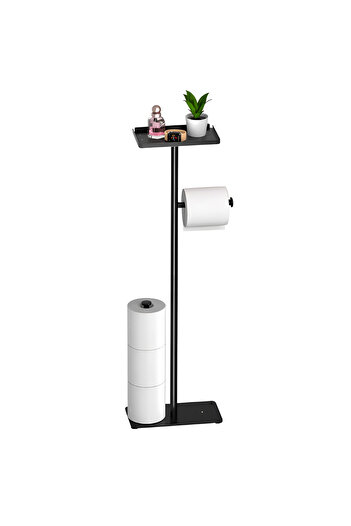Herum Modern toilet paper roll holder with accessory tray, Black, 72 cm