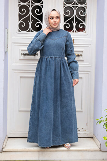 N.S NEVA STYLE Roba Detailed Blue Hijab Denim Dress 19151m