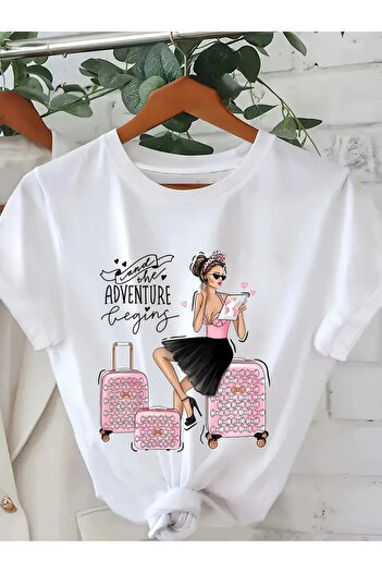 PENTHİLUS Women's casual short sleeve crewneck t-shirt travel adventure graphic Printed -