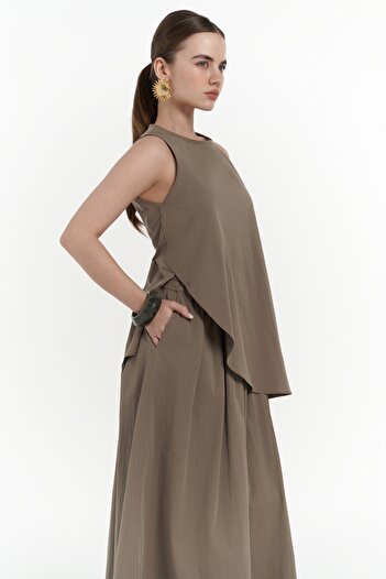 MAİ COLLECTİON Delos Khaki Blouse Skirt Set