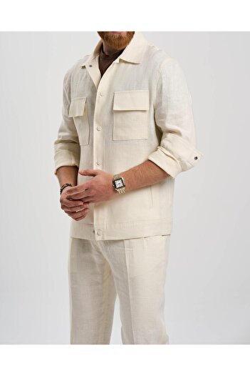 TerziAdemAltun Ιταλικό στυλ slim fit λινό μπουφάν λευκό T13622