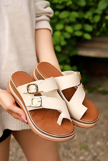 kajal ayakkabı Bln 570 Double Buckle Detailed Flip Flops