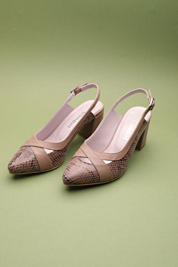 Gondol Genuine Leather Snake Pattern Detailed Heeled Shoes Şhn.0738