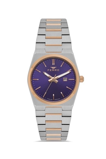 FERRO Rose and Silver Steel Band Women's Wrist Watch Fl21495A-E13