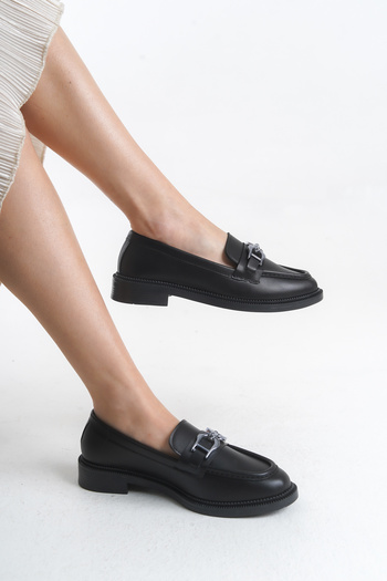 Rivetta Women's Loafer Silver Round Buckle Black Lightweight Stylish Casual Shoes