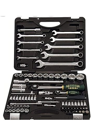 Force 4821 Hex Socket and Wrench Set Tool Kit, Hex end (Black, 82-Pieces)