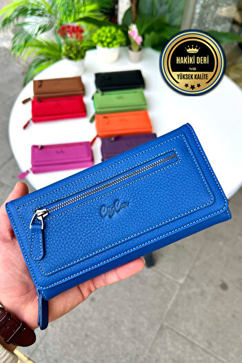 CüzCan Берлін Saks Синій Натуральна шкіра Ультра практичний жіночий гаманець