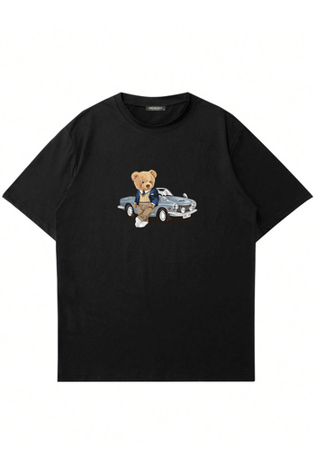 Mad&Calf Unisex Rich Teddy Printed Crew Neck Oversize Tshirt