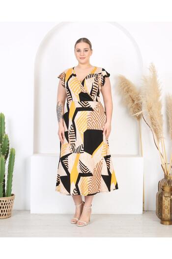 Butik Nilyam Women Plus Size Ruffle Sleeve Double Breasted Collar Maxi Dress 24741