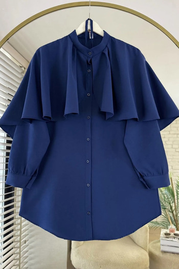 Güba Ticaret Women's Cape Belt Detailed Judge Collar Hijab Shirt