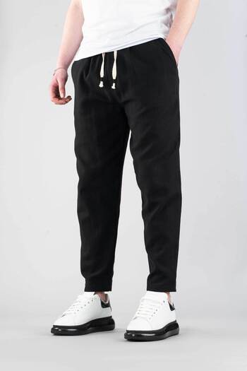 bombe Pantaloni de jogger pentru bărbați, din bumbac, cu șnur elastic în talie, pantaloni casual, negri