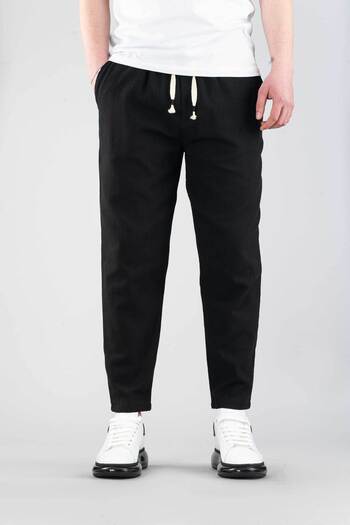 bombe Pantaloni de jogger pentru bărbați, din bumbac, cu șnur elastic în talie, pantaloni casual, negri