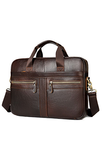 OEM Men's Briefcase, Eddy Gt1301, Genuine Leather, Dark Brown