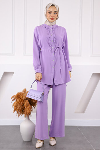 İmajButik Linda Set with Lilac Ruffled Front Tunic Trousers