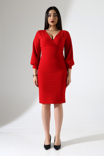 Planet Prestige Rochie midi roșie cu guler cu mâneci cu manșete