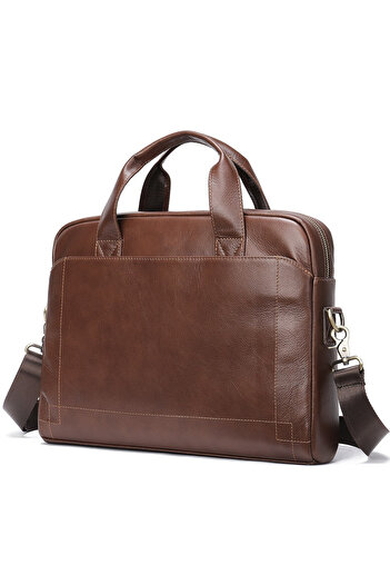 OEM Men's briefcase, Darius, genuine leather, Brown