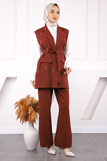 İmajButik Claret Red Shirt Vest Trousers 3-Piece Combination Suit