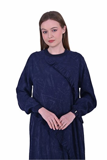 Invee Invee 7024 Ruffle Detailed Navy Blue Modal Dress