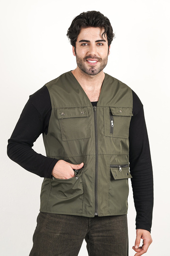 HeviStor Summer Vest Multi-Pleated Stylish Design Chest Pocket Zipper