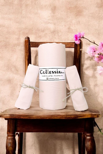 CollessiaHome 100% Cotton Satin Double Fitted Premium Fitted Sheet Set Bed Sheet Set - Light Powder