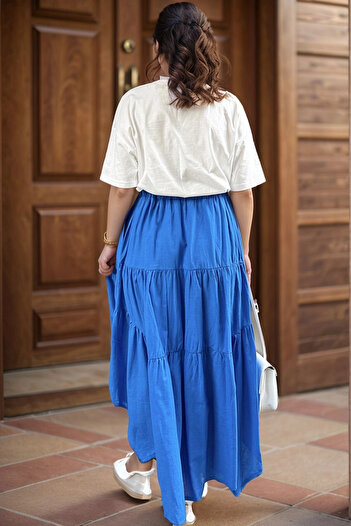 bacc Women's Saks Pocketed Elastic Waist Self-Fold Voile Kiloş Skirt Bcbsk-25700-3574