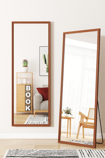 Generic Full-Length Mirror Floor Metal Mirror with Wooden Style160x50cm Brown