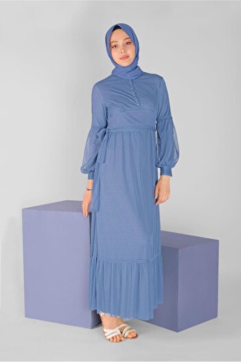Alvina Buttoned Buttoned Tulle Dress 41405