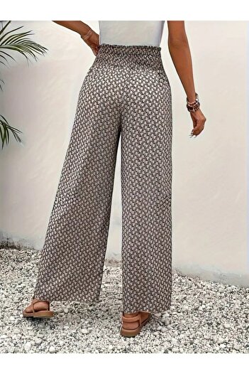 Kokosh moda Kadın Yüksek Bel Lastikli önden Iki Parçalı Desenli Bürümcük Pantolon