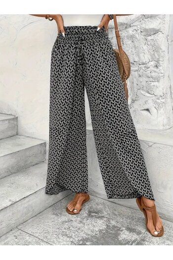 Edolika Women's High Waist Elastic Front Two Piece Patterned Wrap Pants